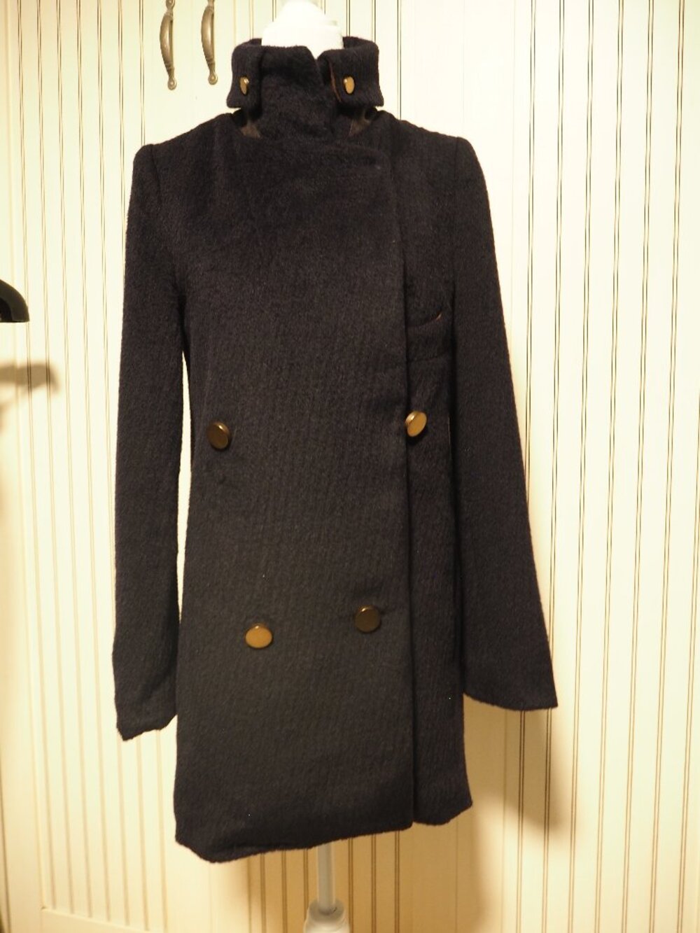 JUNEVE Navy Wool 40% Military Coat Womens Small Double Breasted